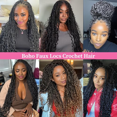 Niseyo 30-Inch Faux Locs Curly Ends Goddess Locs Crochet Hair 30# 8-Pack