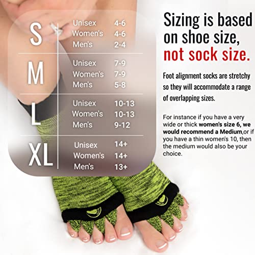 X-Large Green & Black Toe Separator Socks for Foot Alignment Men Women