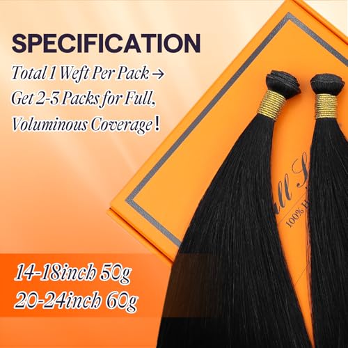 Full Shine Genius Weft Extensions - Black 16 Inch 50g - Seamless Remy Human Hair