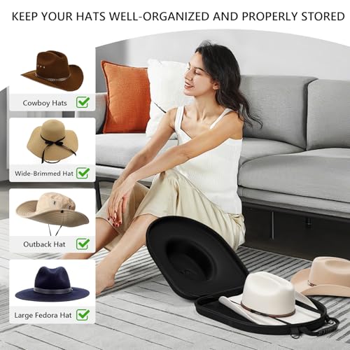 Anysiny Cowboy Hat Travel Case - Black, Crush Proof, Fits 2 Hats with Adjustable Straps
