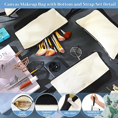 Silkfly 30 Pcs Canvas Makeup Bags Bulk Zipper DIY Black Beige