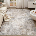 6x9 Rectangular Washable Neutral Abstract Area Rug - Non-Slip Bedroom Living Room Floor Mat - Brown Grey