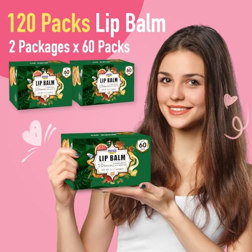 120 Pack Natural Lip Balm Set - Moisturizing Flavored Lip Care with 10 Varieties C-120