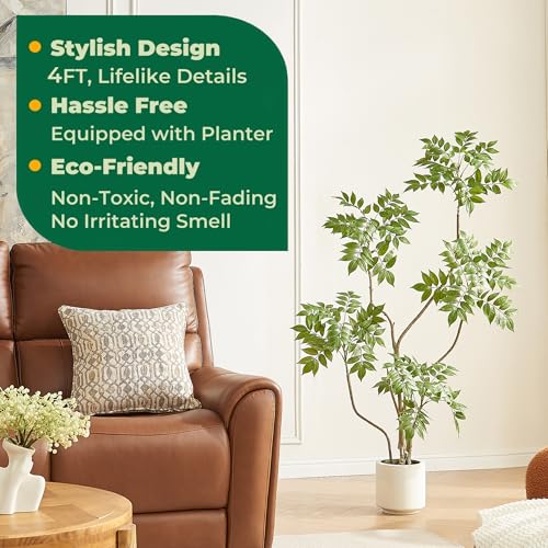 4FT Artificial Sumac Tree in White Pot - Real Touch Faux Plant, Indoor Decor