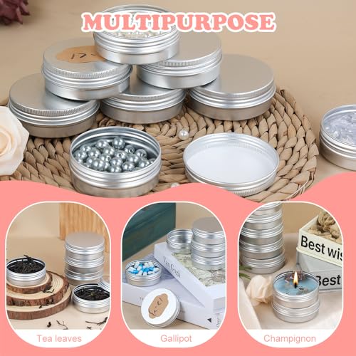 YQ 60 Pack 2oz Refillable Aluminum Salve Tins with Silver Lids for Balms & Lotions