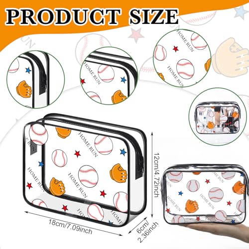 Baseball Themed Clear Makeup Bags Bulk 24 Pack Waterproof Cosmetic Pouches with Zipper - Sports Gift Set