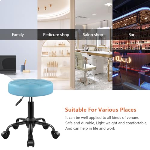 Adjustable PU Leather Rolling Stool Chair for Salon Spa & Home Sky Blue