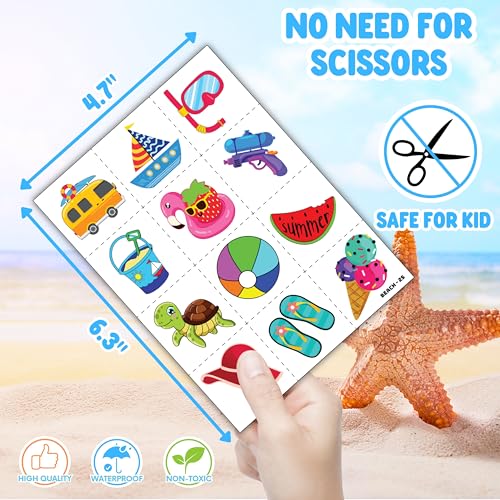 48PCS Beach Party Favors ? 24PCS Temporary Pre - cut Tattoos & 24PCS Slap Bracelets ? Summer & Ocean-Themed Birthday Supplies, Baby Shower Gifts, Classroom Rewards & Party Decor for Kids