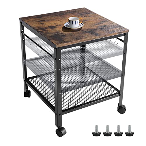 2-Tier Rustic End Table with Adjustable Height Shelf - Small Coffee & Nightstand