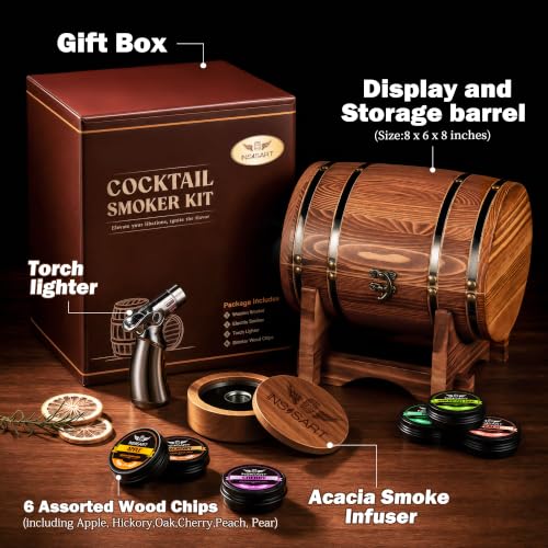 INSISART Charred Whiskey Smoker Kit with Barrel - Old Fashioned Cocktail Infuser