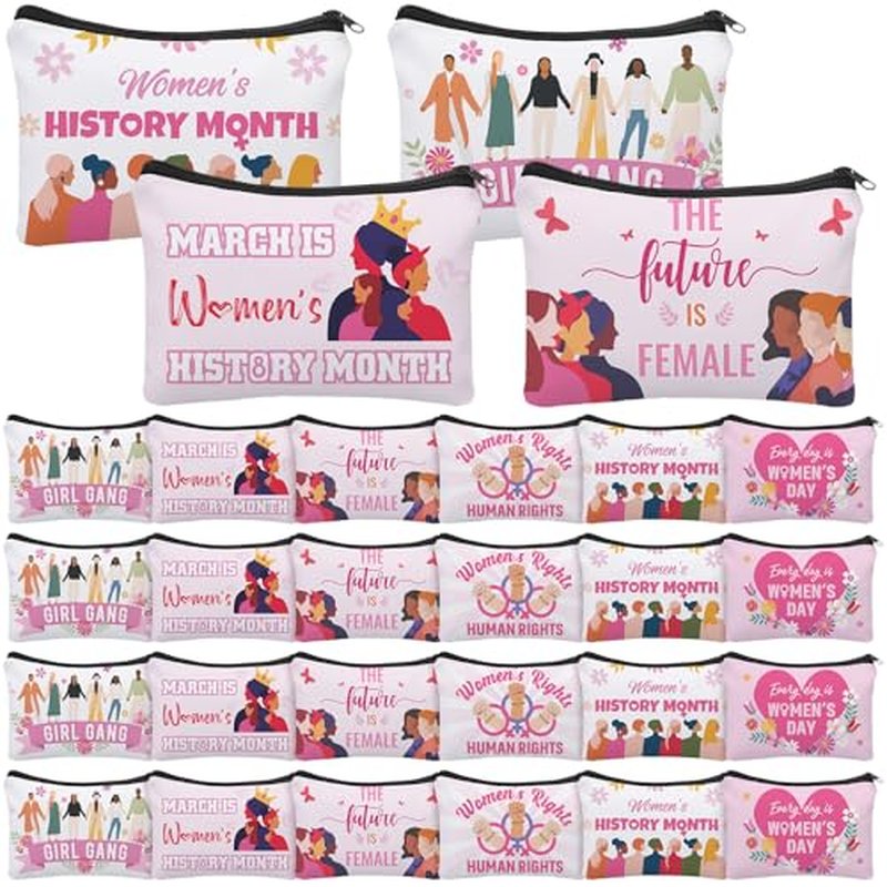 24 Pcs Women's History Month Gifts Bulk International Womens Day Gifts Feminist Awareness Makeup Bags Women Empowerment Party Favors for March 8th Female Rights Celebration Event