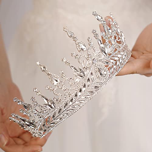 Silver Baroque Queen Crown for Women Rhinestone Wedding Tiara Bridal Hair Accessory