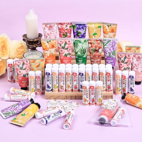 40 Pack Lip Balm and Hand Cream Set with Gift Bags & Cards - Bulk Gifts for Women
