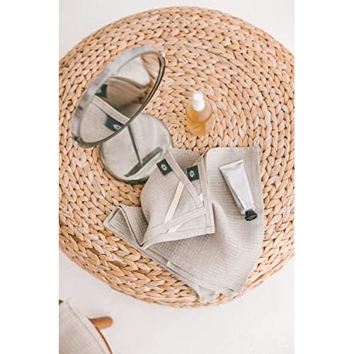 Flax Linen Washcloths for Bathroom - Waffle Washcloths 4-Pack 10x10 inch - Linen Face Cloths - Waffle Weave Cleaning Cloths with Loop - Exfoliating Face Towel for Women
