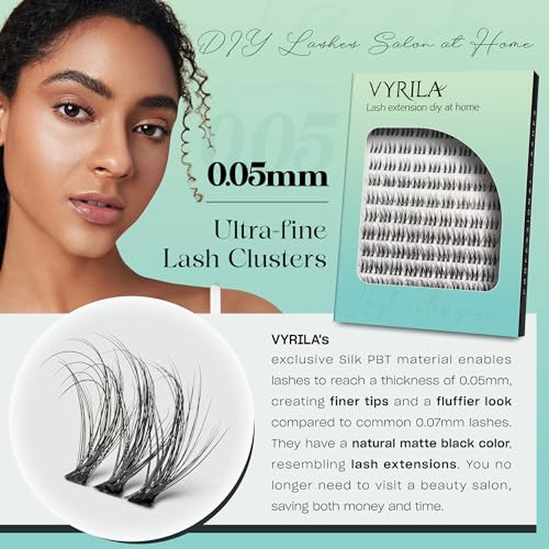 Lash Clusters 0.05mm Individual Lashes, 3D Wispy Lashes Clusters, 0.1mm Super Thin Band Resuable Natural Lashes,D Curl Faux Mink Lashes,108pcs Lash Extension (Green Soul-D-0.05-8-16mix)