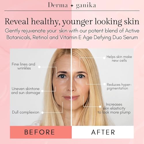 Derma ganika Retinol & Vitamin E Serum for Face - Made in USA Collagen-Boosting Anti-Aging Serum | Reduces Fine Lines, Wrinkles & Hyperpigmentation | Smooths & Hydrates Skin (Pack of 2)