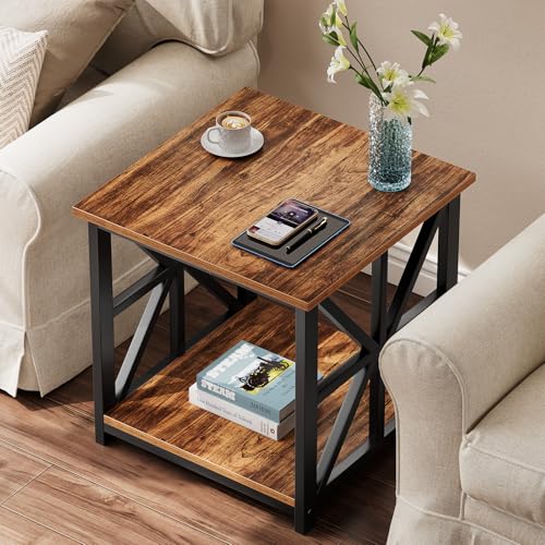 GreenForest Walnut End Table with X-Shaped Metal Frame - 24 Inch Large Side Table for Living Room