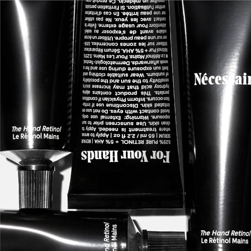 N?cessaire The Hand Retinol. Anti-Age Repair Serum. For Crepiness, Wrinkles, Spots, Brittle Cuticles. 0.25% Pure Retinol. 5% AHA. Dermatologist-Tested. Hypoallergenic. Non-Comedogenic. 2.2 fl oz.