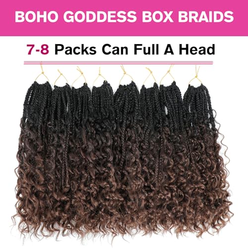 Wodun 12 Inch Goddess Box Braids Crochet Hair 8 Packs/1B/4/30 - Pre-Looped Synthetic Extensions for Black Women