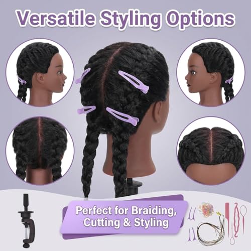 18-Inch Real Hair Mannequin Head for Hairdressing Practice & Styling - Clamp Stand Included