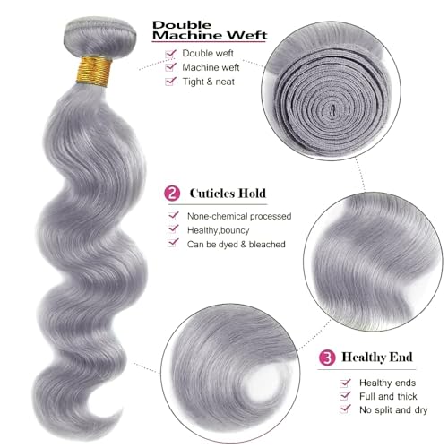 Grey Body Wave Hair Bundles - 3 Pack 12 14 16 Inch 300g - Unprocessed Virgin Brazilian Human Hair - Variation of THIS listing