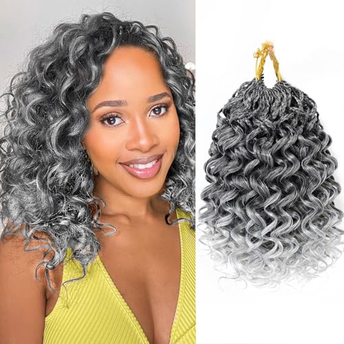 Pre-Looped Curly Crochet Hair 10 Inch for Black Women - 7 Packs, 1B Grey