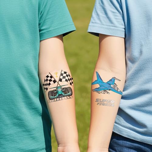 PapaKit 36 Pc Transportation Temporary Tattoo Set - 18 Individually Wrapped Sheets | Vehicle Birthday Party Favors, Goodie Bag Fillers, School Rewards
