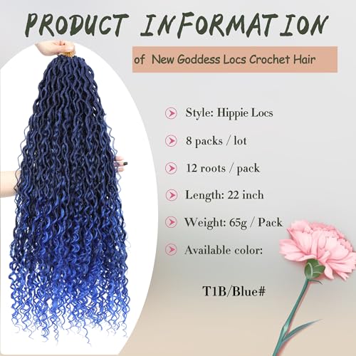 Alimiriam Blue River Locs Crochet Hair 22 Inch Boho Goddess Faux Locs, 8 Packs for Black Women