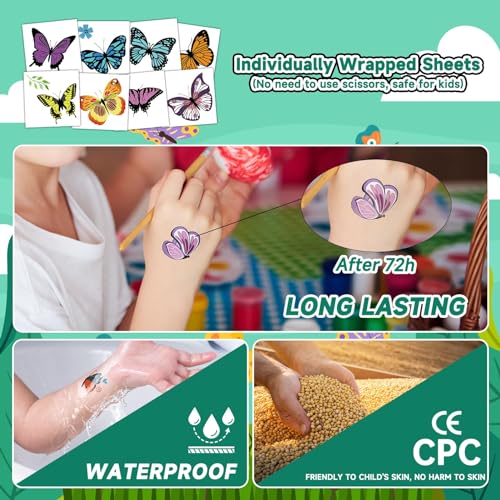 EMOME 50 Sheets Butterfly Temporary Tattoos for Girls, Individually Wrapped Tattoos for Butterfly Birthday Party Supplies Favors Decorations, Tattoos Stickers for Kids Goodie Bag Stuffers