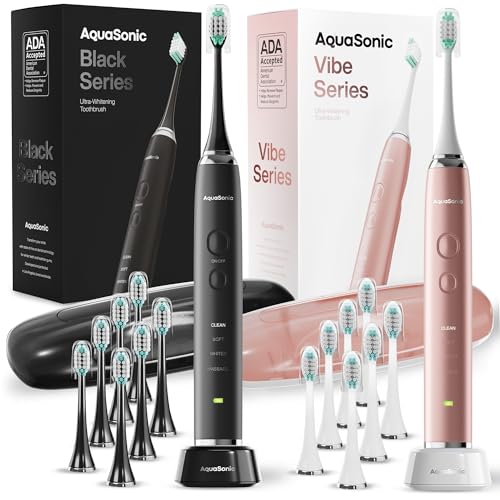 Aquasonic Black & Vibe Series Electric Toothbrush Bundle with Rose Gold Finish