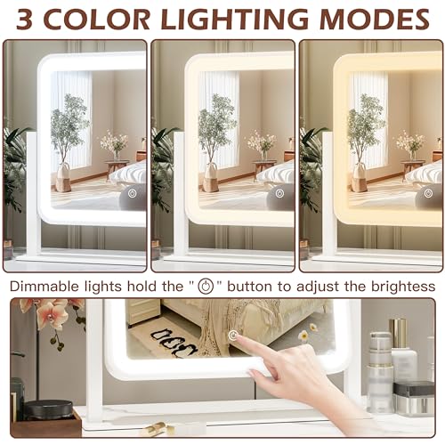 White 16x13 Inch Lighted Vanity Mirror with Touch Control & 3-Color Modes