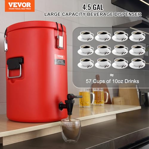 VEVOR 4.5 Gallon Stainless Steel Insulated Beverage Dispenser Hot Cold Drink Server