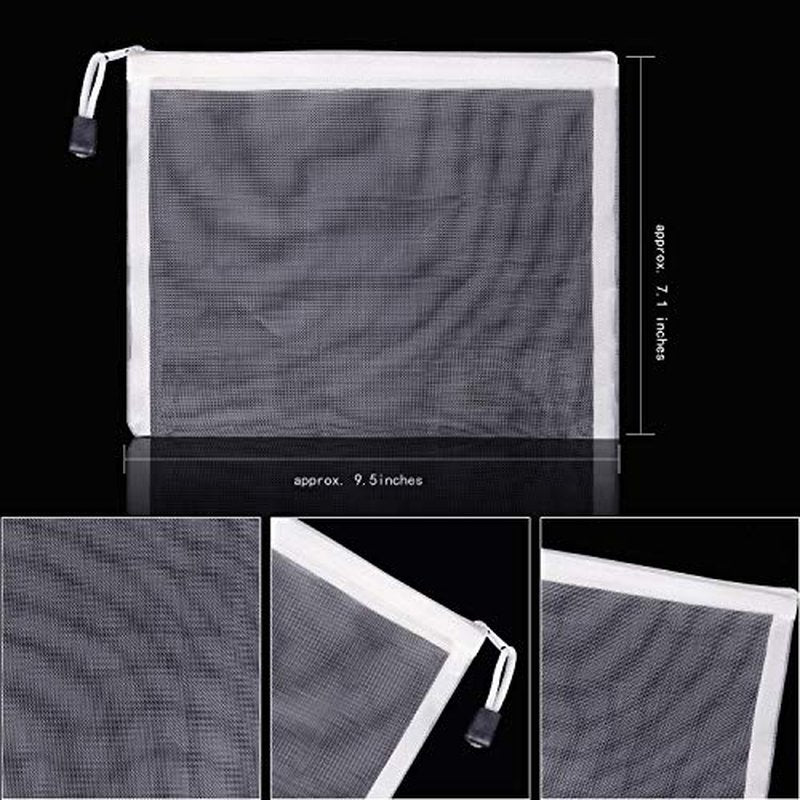 20 Pieces Mesh Bags Mesh Zipper Pouch Makeup Cosmetic Bag Pencil Pouch, 9.5 x 7.1 inches (White)