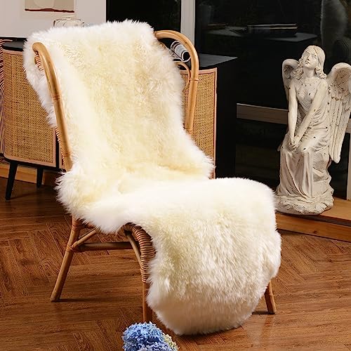Sheepskin Area Rug Wool Fur Carpet Fluffy Shaggy Throw 2x6 ft Ivory White