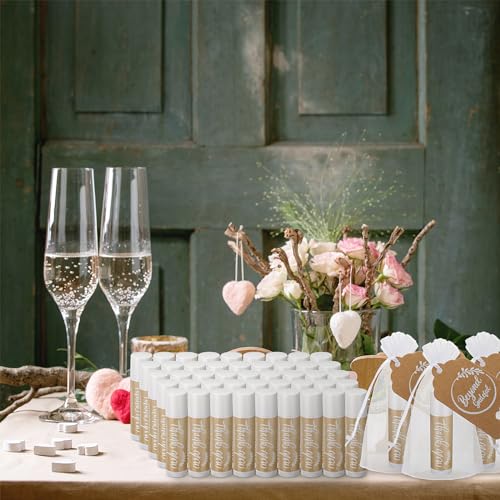 Leelosp Wedding Thank You Lip Balm Bulk Small Natural Moisturizing Mini Balm Lip Care Product Include Organza Bag and Appreciation Card for Women Baby Shower Favors, 5 Fragrance (100 Sets)