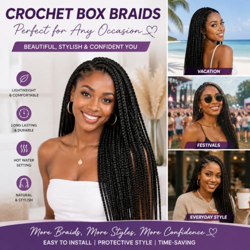 Pre-Looped Crochet Braids - 24 Inch Black 1B - 6 Pack of Synthetic Hair Extensions