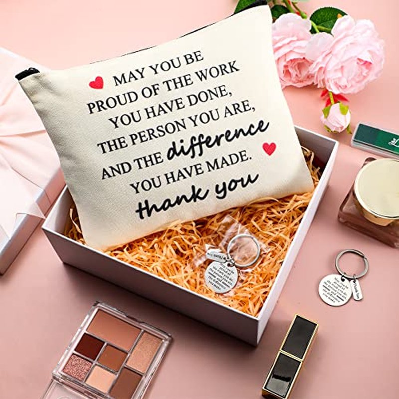 Geosar 16 Pcs Employee Appreciation Gifts for Women Makeup Bags Women's Day Inspirational Canvas Cosmetic Bags Thank You Keychains for Coworker Staff Nurse Teacher Volunteer Team