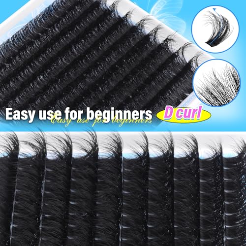 wiwoseo 200D Long Lash Clusters Lashes Clusters Thick Volume Eyelash Clusters 14-20MM Cluster Eyelash Extensions Russian Individual Lashes for Beginners DIY at Home Cluster Lashes