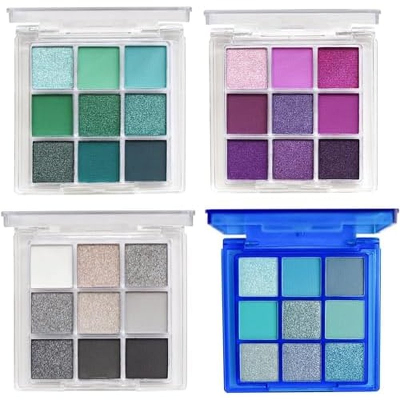 4 Pack/Set Eyeshadow Palette Set - Black, Blue, Green, Purple Themes, High Pigmented Blendable Matte & Glitter Shimmer Finishes, 24-Hour Long Wear Eye Makeup for Christmas Party & Music Festival