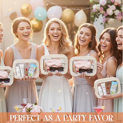 Abbylike 10 Pcs Clear Makeup Bags Bulk TSA Approved Clear Toiletry Bags with Zipper PU Leather Transparent Waterproof Travel Makeup Toiletry Organizer for Women Girls Wedding Bridal Gifts(Beige)