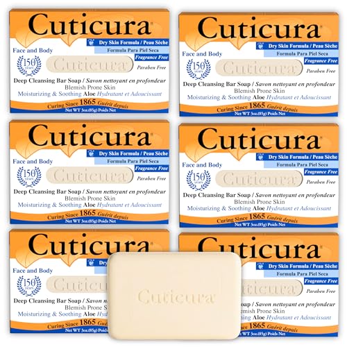 Deep Cleansing Face and Body Soap Bar - Dry Skin Formula, 3 oz Pack of 6 - Gentle & Hydrating