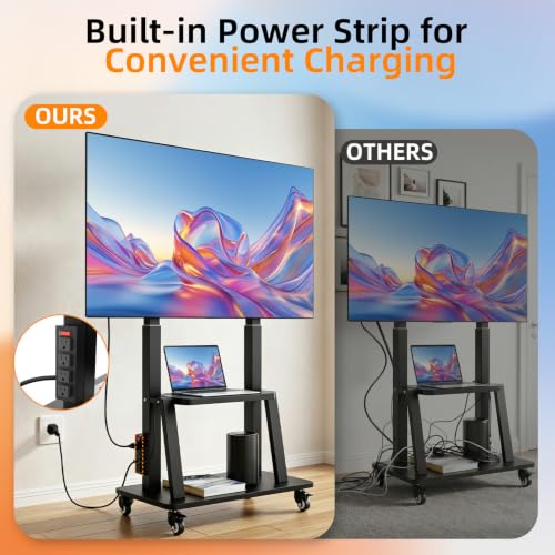 Rolling TV Stand with Power Outlet for 32–83 Inch TVs (Height 53–59", 130 lb) – Duiliuu