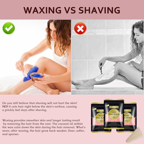 Wax Beads for Hair Removal, 10.5oz Hard Wax Beans Coarse Hair Waxing Beads for Face, Eyebrow, Bikini Brazilian for Women Men with 10 Applicators (3 pink)