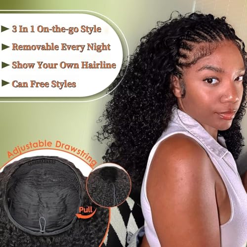XNAIRA 18 Inch Natural Black Human Hair Half Wig 3-in-1 Seamless Flip Over, Glueless Headband Style