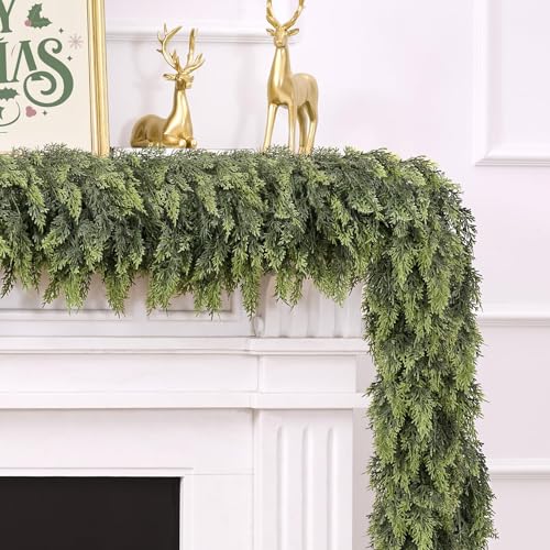 9FT Artificial Cedar Garland for Christmas Mantel - Lifelike & Weatherproof