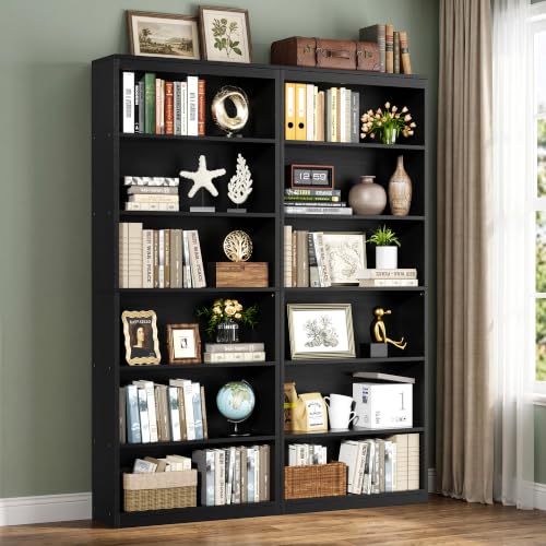 Shintenchi 6-Tier Tall Bookcase in Black, 23.6"W x 9.3"D x 70.9"H, Modern Industrial Shelving