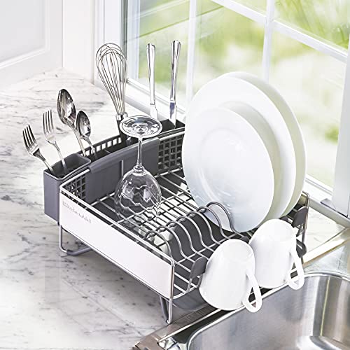 KitchenAid Compact Space Saving Dish Rack with Flatware Caddy - Gray