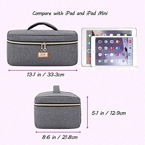 CURMIO Essential Oil Storage Case for 40 Bottles (5ml-30ml), Essential Oils Organizer Case with 2 Detachable Visible Pouches and Portable Handle, Patented Design, Gray (Bag Only)