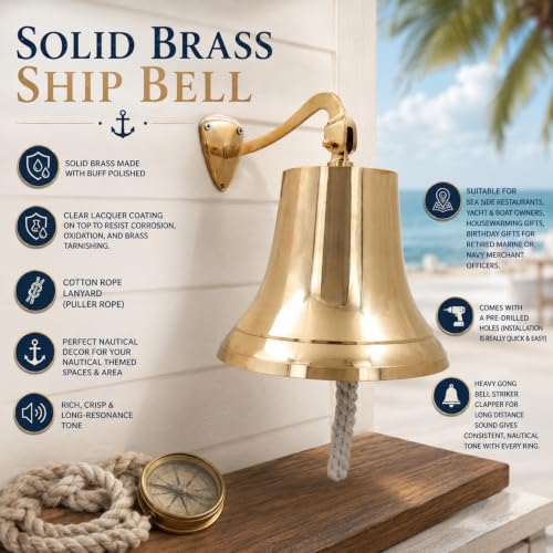Enormous Nautical Wall Hanging Ship Bell Brass Doorbell Indoor Outdoor Decor