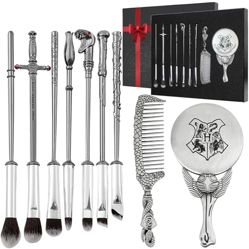 Pottter Makeup Brushes Harrry Gifts Comb Mirror with Gift Box for Eyeshadow Eyebrows Eyeliner Lips Concealer Contouring Highlighter Blending Wizard Wand Makeup Brushes Set